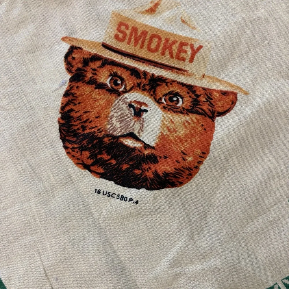 Vintage Smokey Bear Fire Safety Bandana Scarf 22x22 Wildfire Prevention Camping